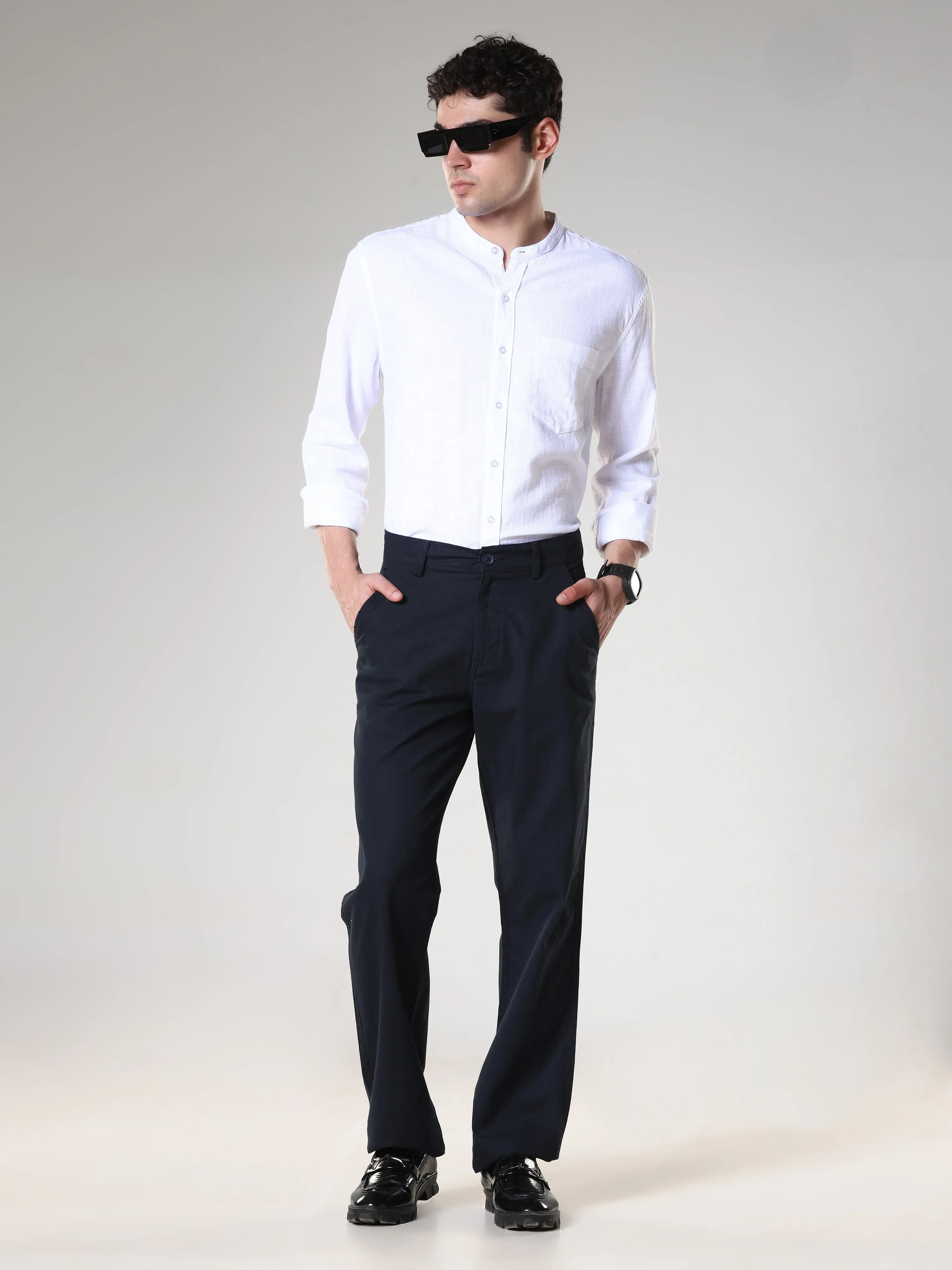Piper - Comfort Fit Linen Trouser - Navy Blue