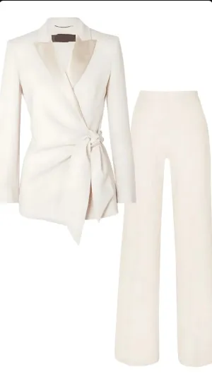 Plain White Blazer Co-Ord Set with Belt and Straight Pants