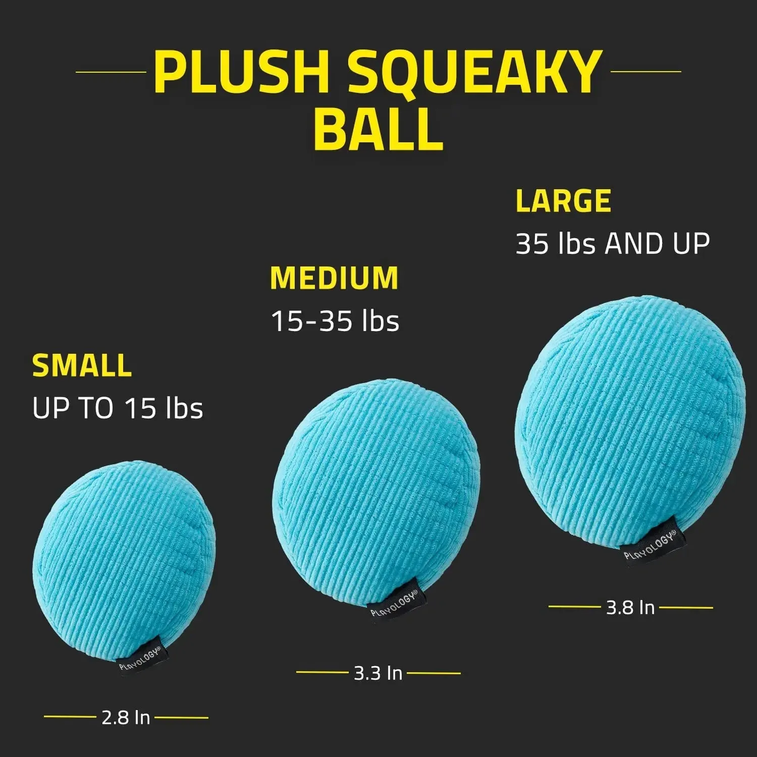 Playology Plush Squeaky Ball Dog Toy for Moderate Chewers, Large