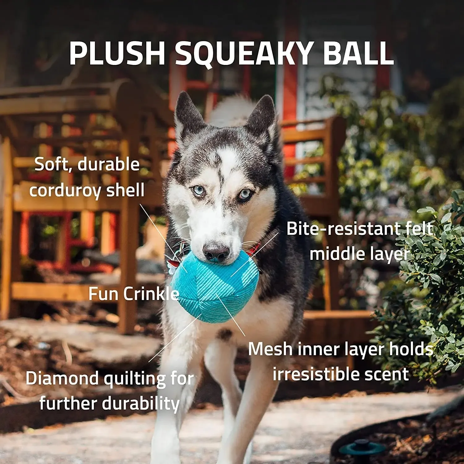 Playology Plush Squeaky Ball Dog Toy for Moderate Chewers, Large