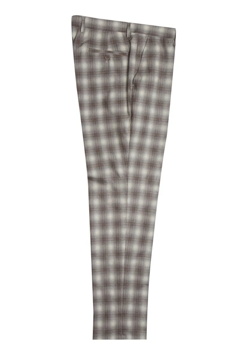 "Mens Stacy Adams Suit - Stacy Adams Suit Men's Bold Windowpane Plaid Vested Suit - Brown & Tan"