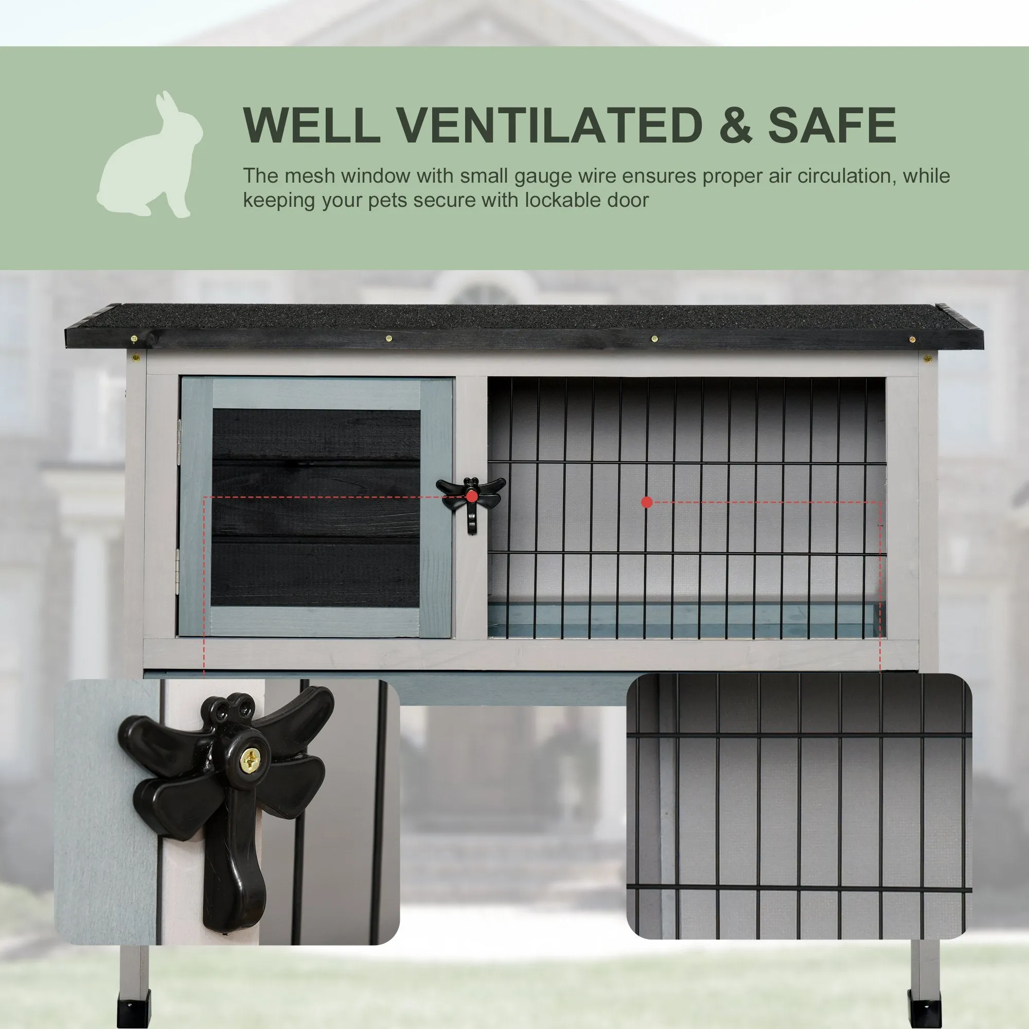 Rabbit's Elevated Fir Wood Outdoor Hutch Grey