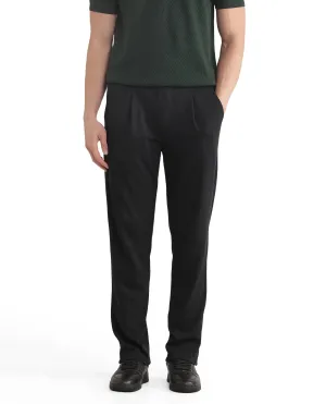 Rare Rabbit Men Kelo Black Cotton Elastane Fabric Pintuck Detail Regular Fit Plain Trouser