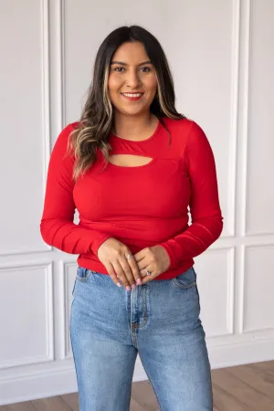 Red Cutout Long-Sleeved Top
