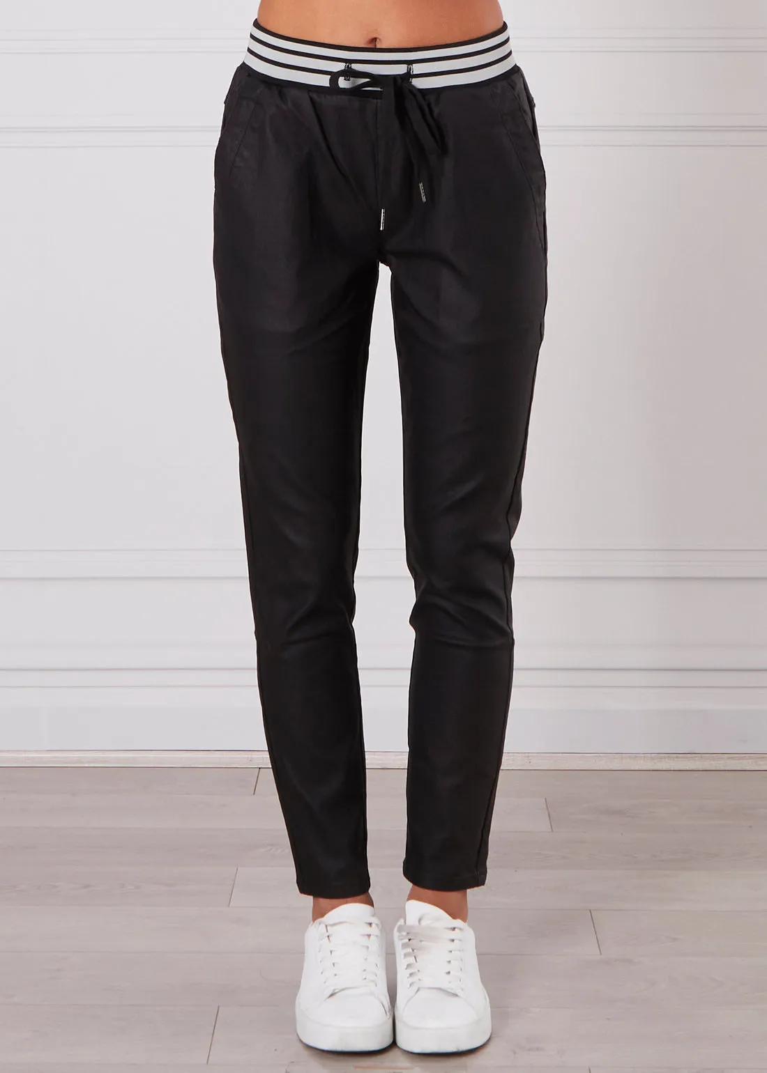 Riley Wet Look Joggers - Black