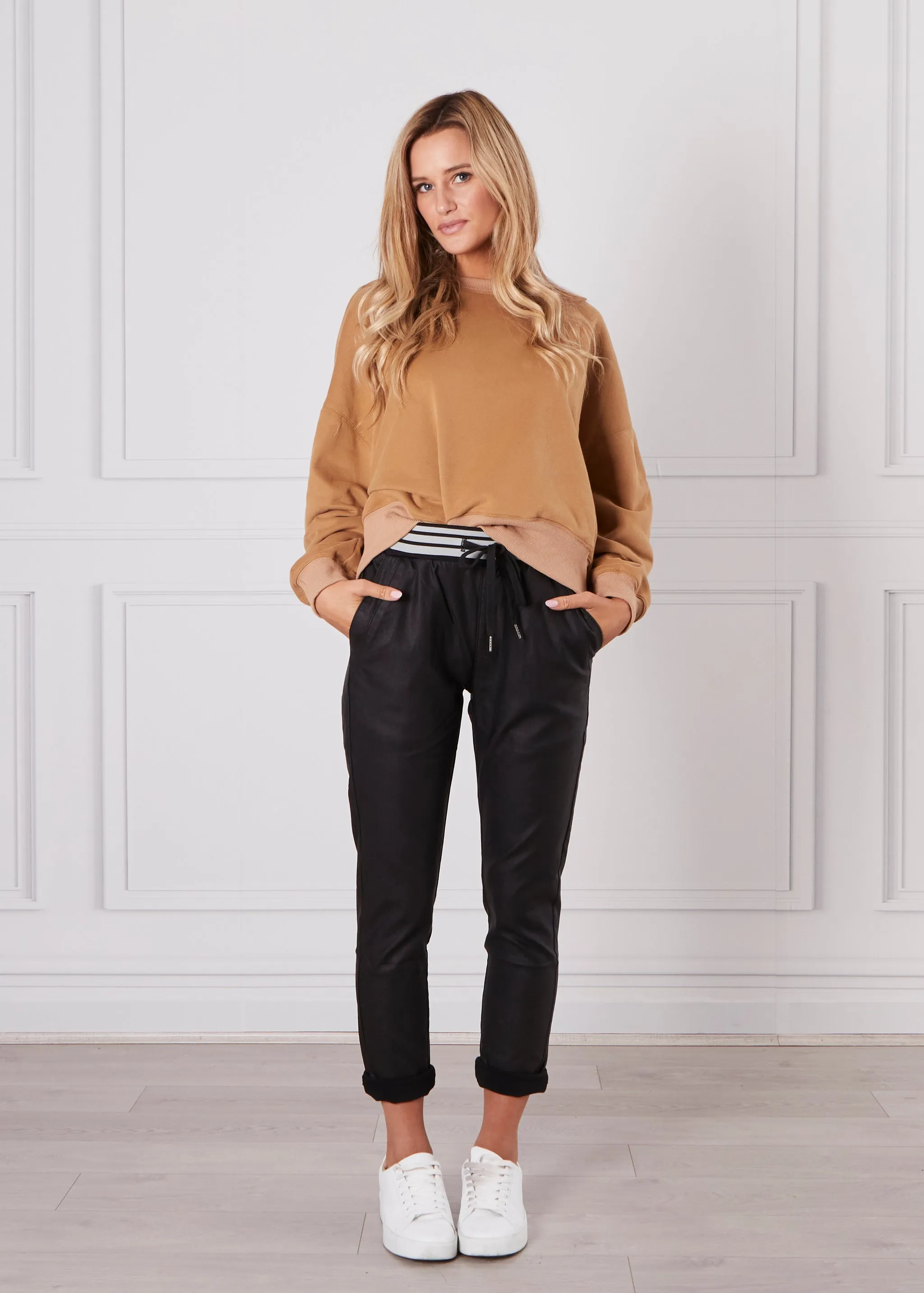 Riley Wet Look Joggers - Black