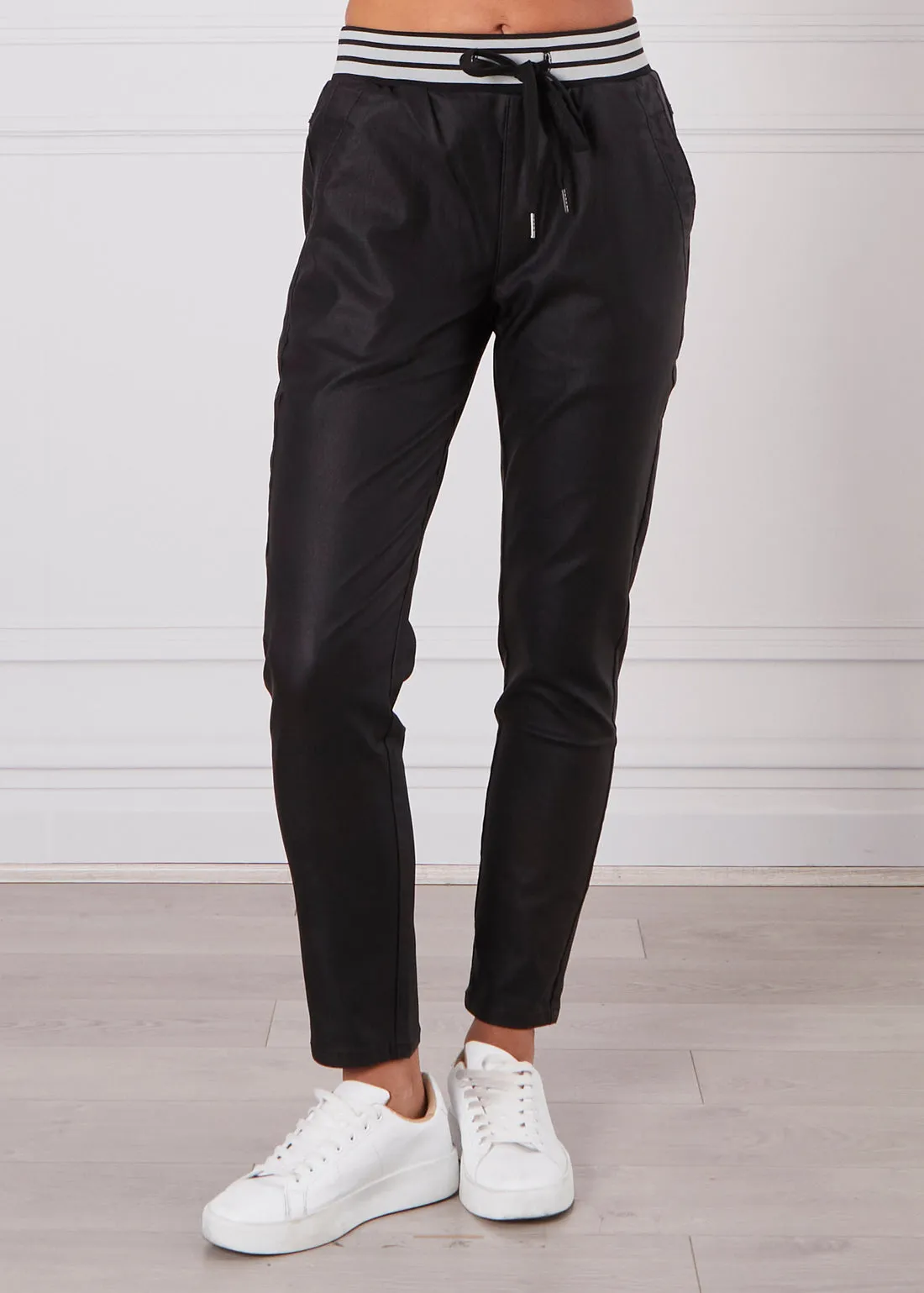 Riley Wet Look Joggers - Black