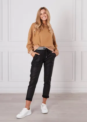 Riley Wet Look Joggers - Black