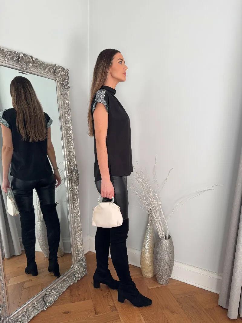 Sequin Detail Short Sleeve Blouse