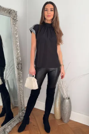 Sequin Detail Short Sleeve Blouse