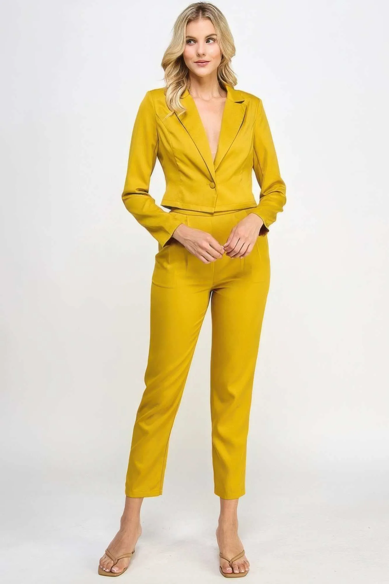 Single Button Crop Blazer with Tailored Pants Set for Women - Elegant and Versatile - Fit, Formal