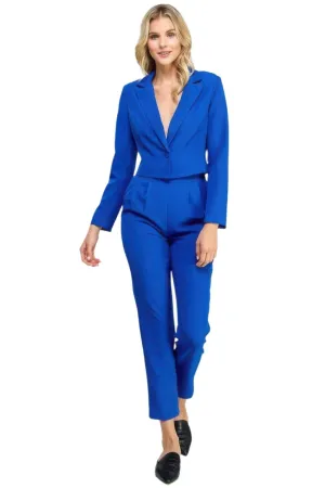 Single Button Crop Blazer with Tailored Pants Set for Women - Elegant and Versatile - Fit, Formal