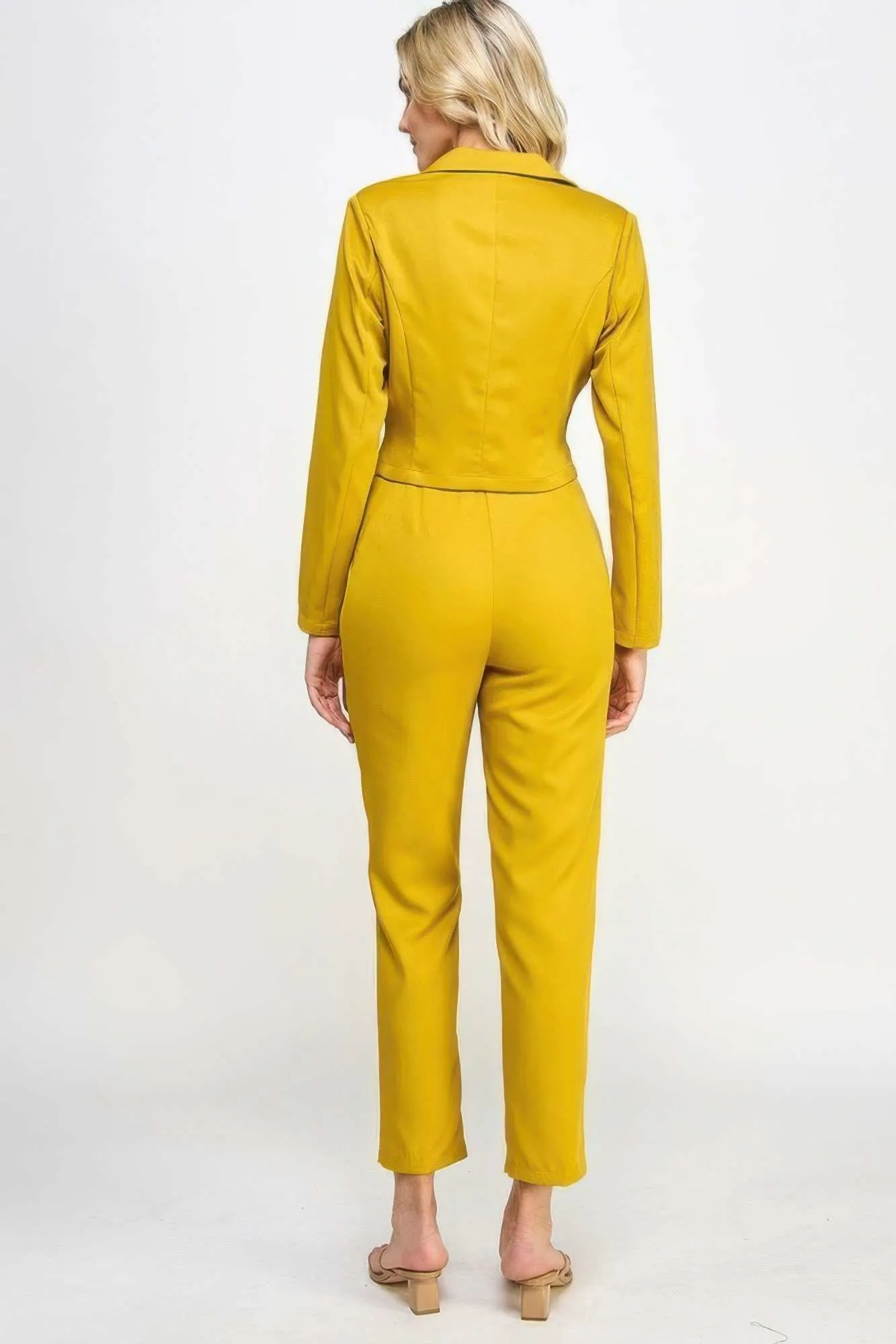 Single Button Crop Blazer with Tailored Pants Set for Women - Elegant and Versatile - Fit, Formal