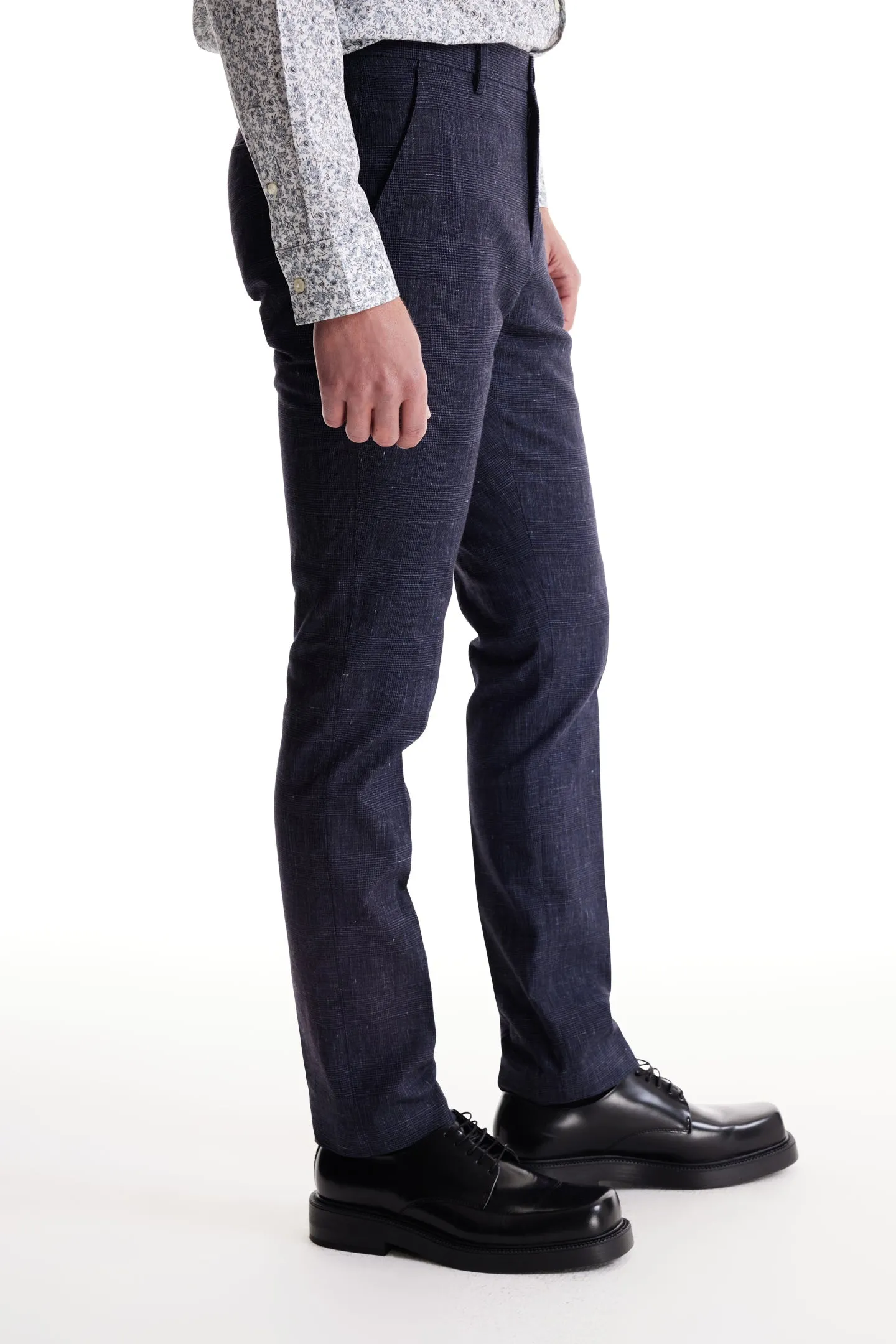 Soft Cloth Dress Pants in Stretch Glencheck - Estate Blue