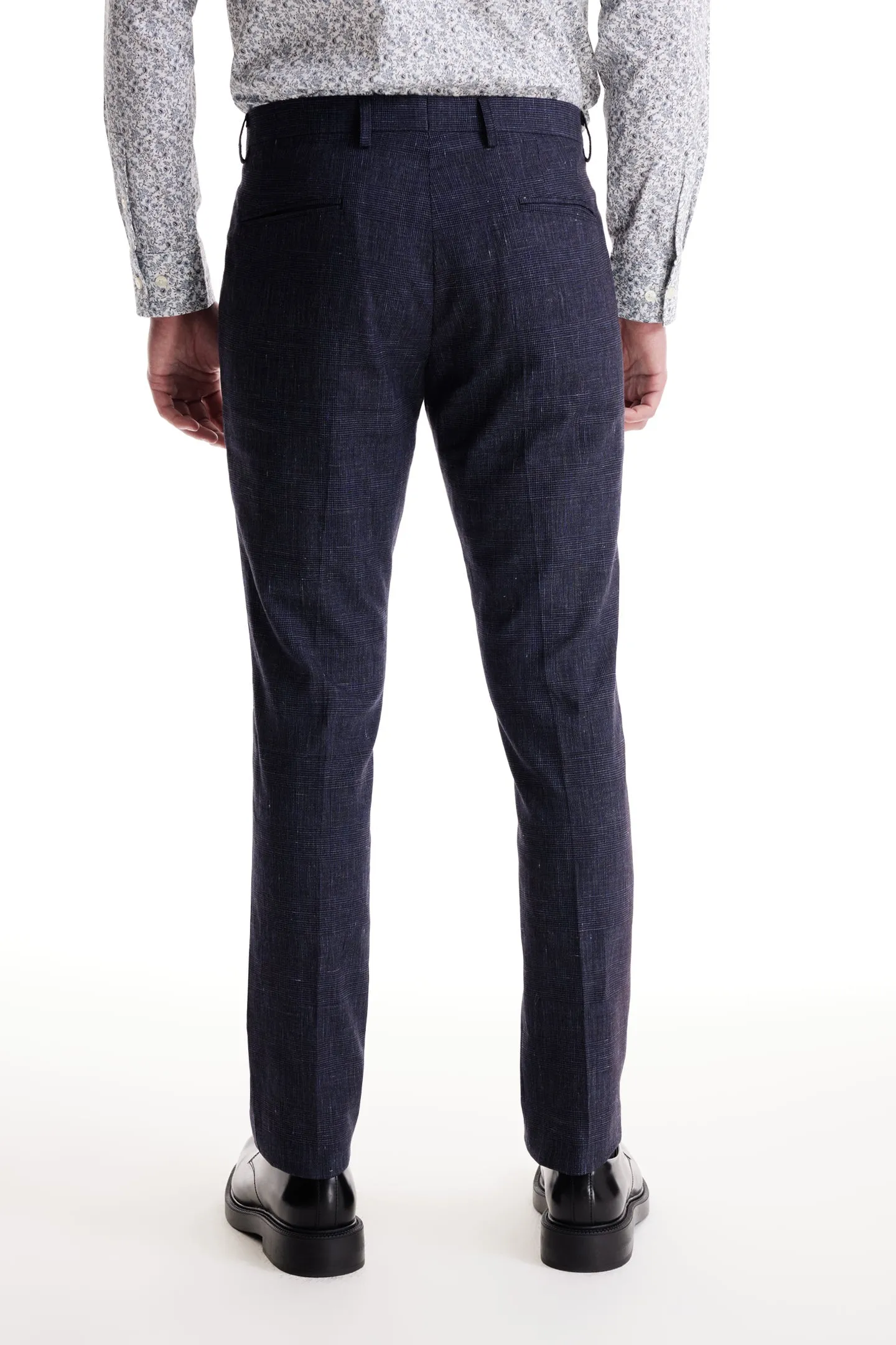 Soft Cloth Dress Pants in Stretch Glencheck - Estate Blue