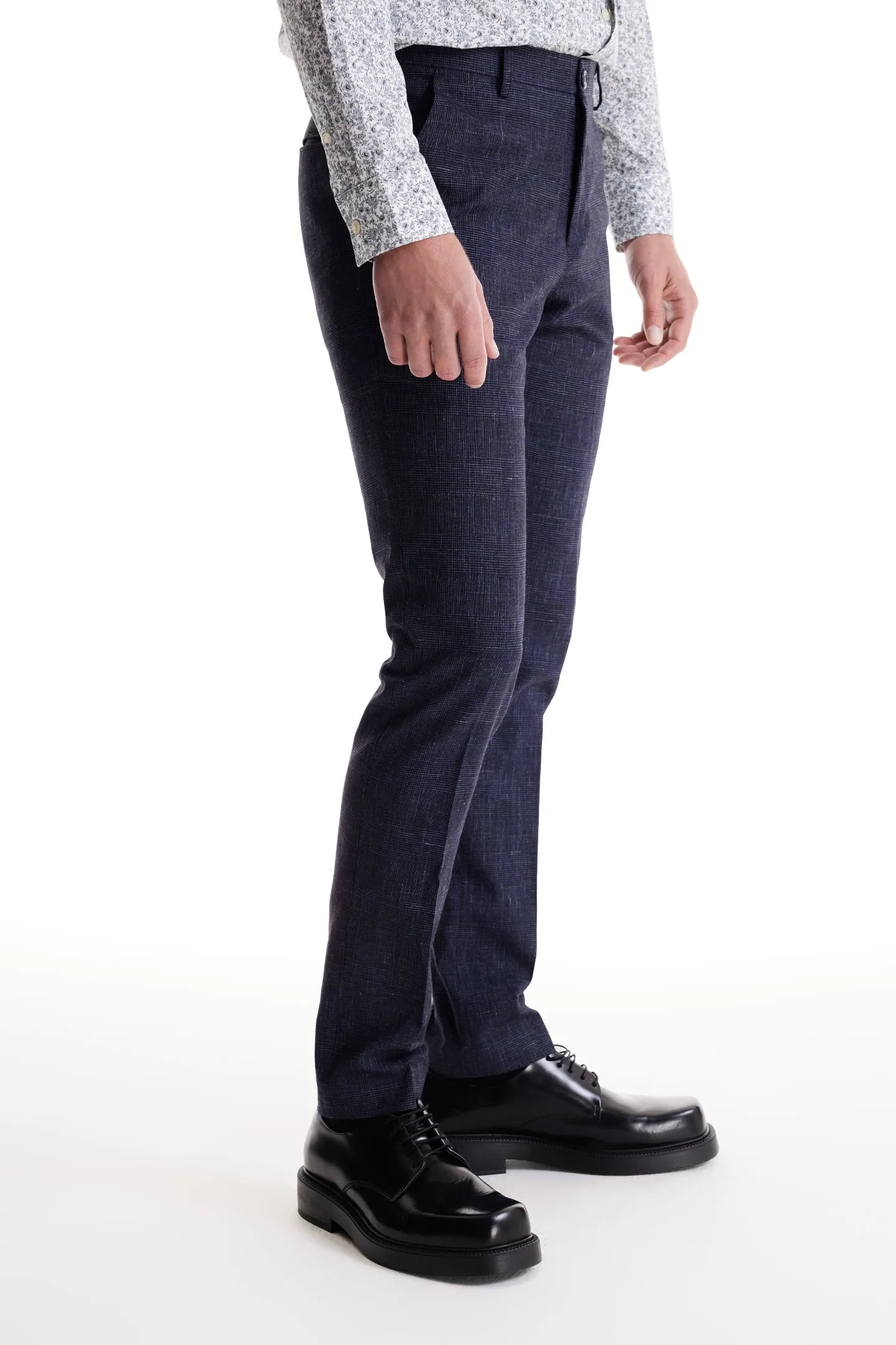 Soft Cloth Dress Pants in Stretch Glencheck - Estate Blue