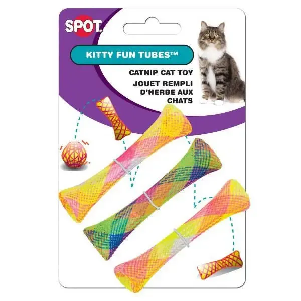 SPOT Kitty Fun Tubes Cat Toys Multi, 3.25 Inches 2-Pack