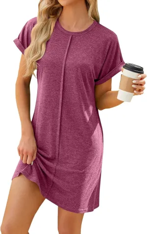Summer Dresses for Women 2025,Womens Solid Crewneck Short Sleeve T-Shirt Dress Loose Beach Vacation Mini Dress