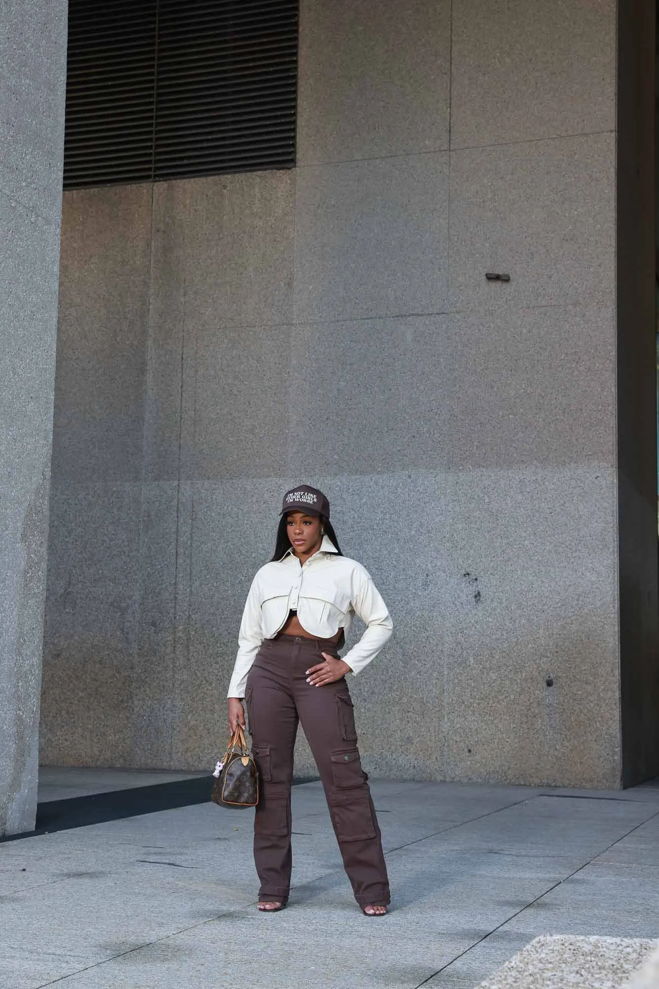 Take A Break High Rise Cargo Jeans - Dark Brown