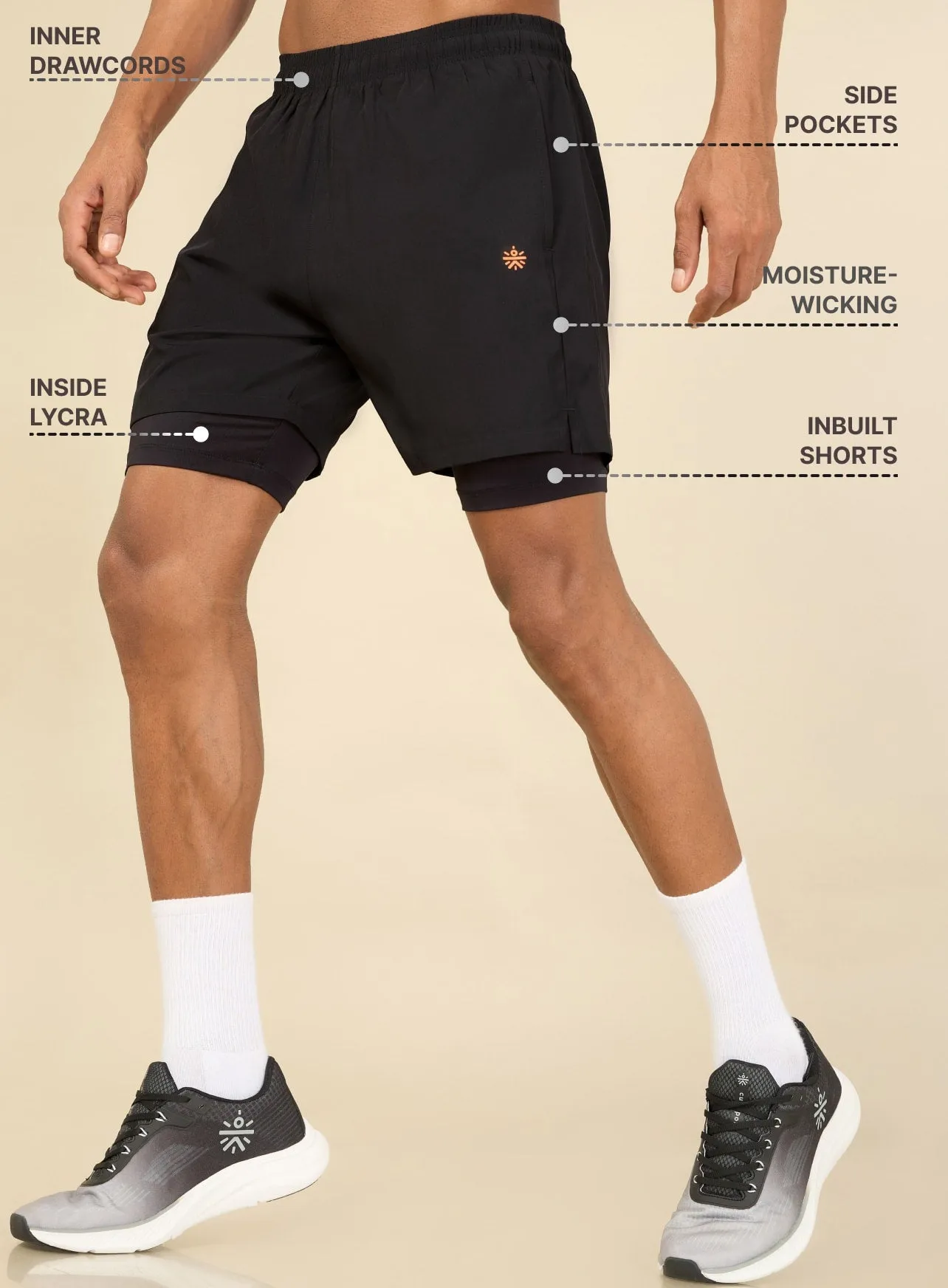 Typographic Print Shorts with Inner Tights
