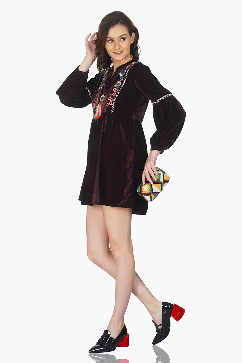 Velvet Embroidered Tunic Dress