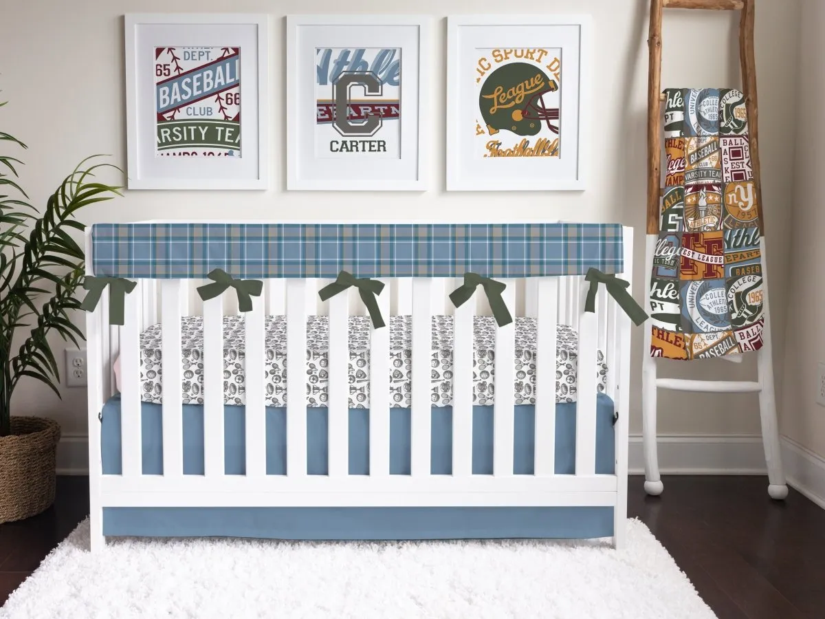 Vintage Sports Solid Blue Crib Skirt