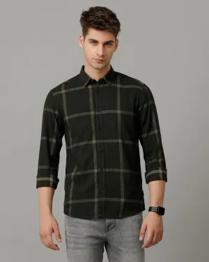 Voi Jeans Mens Green Checks Slim Fit Full Sleeve Shirt