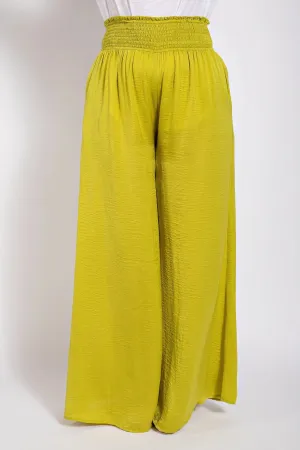 Washed Satin Wide Pants With Waist Smocked (Plus Size)