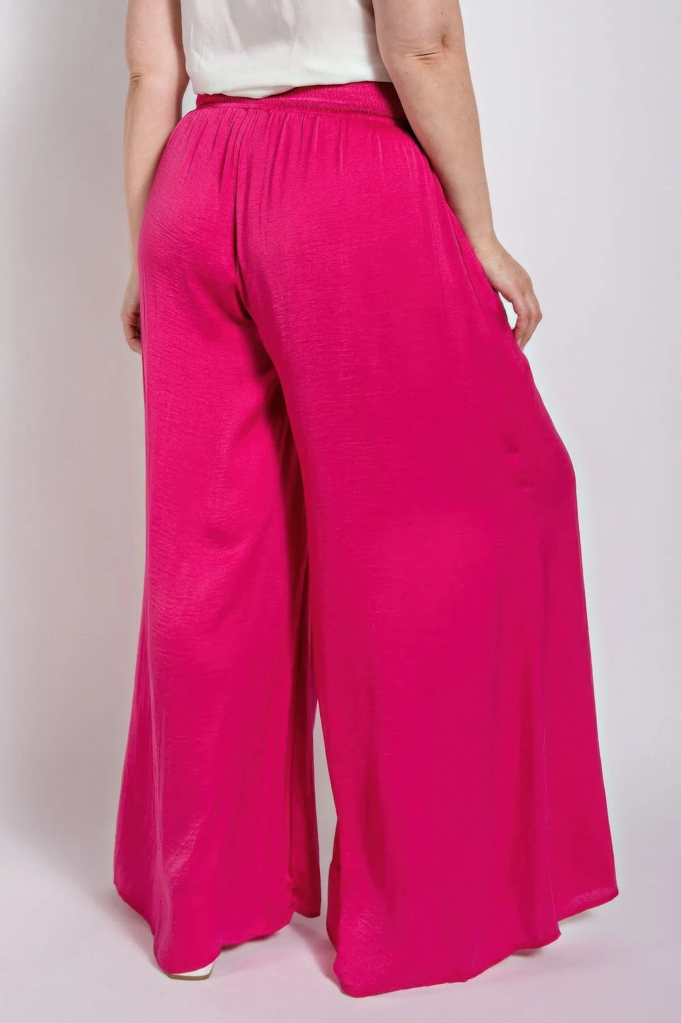 Washed Satin Wide Pants With Waist Smocked (Plus Size)