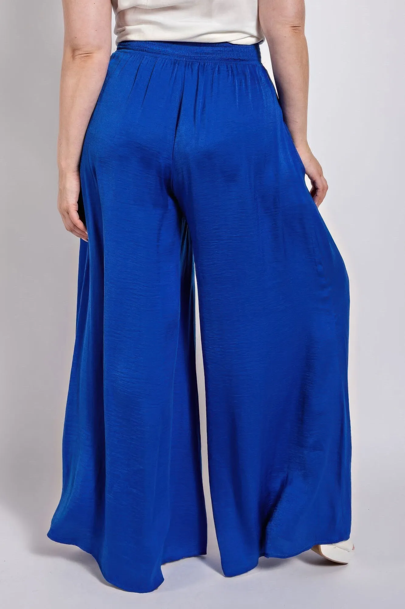 Washed Satin Wide Pants With Waist Smocked (Plus Size)