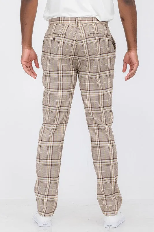 Weiv Mens Plaid Trouser Pants - Tan