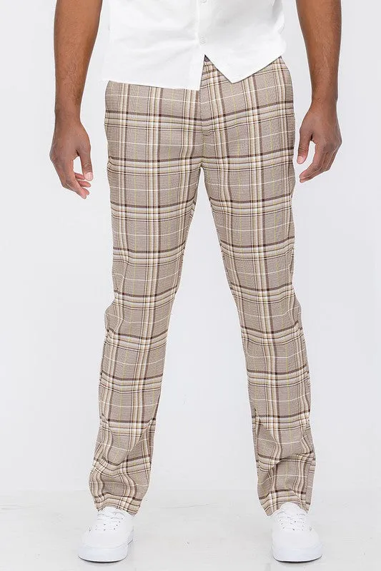 Weiv Mens Plaid Trouser Pants - Tan