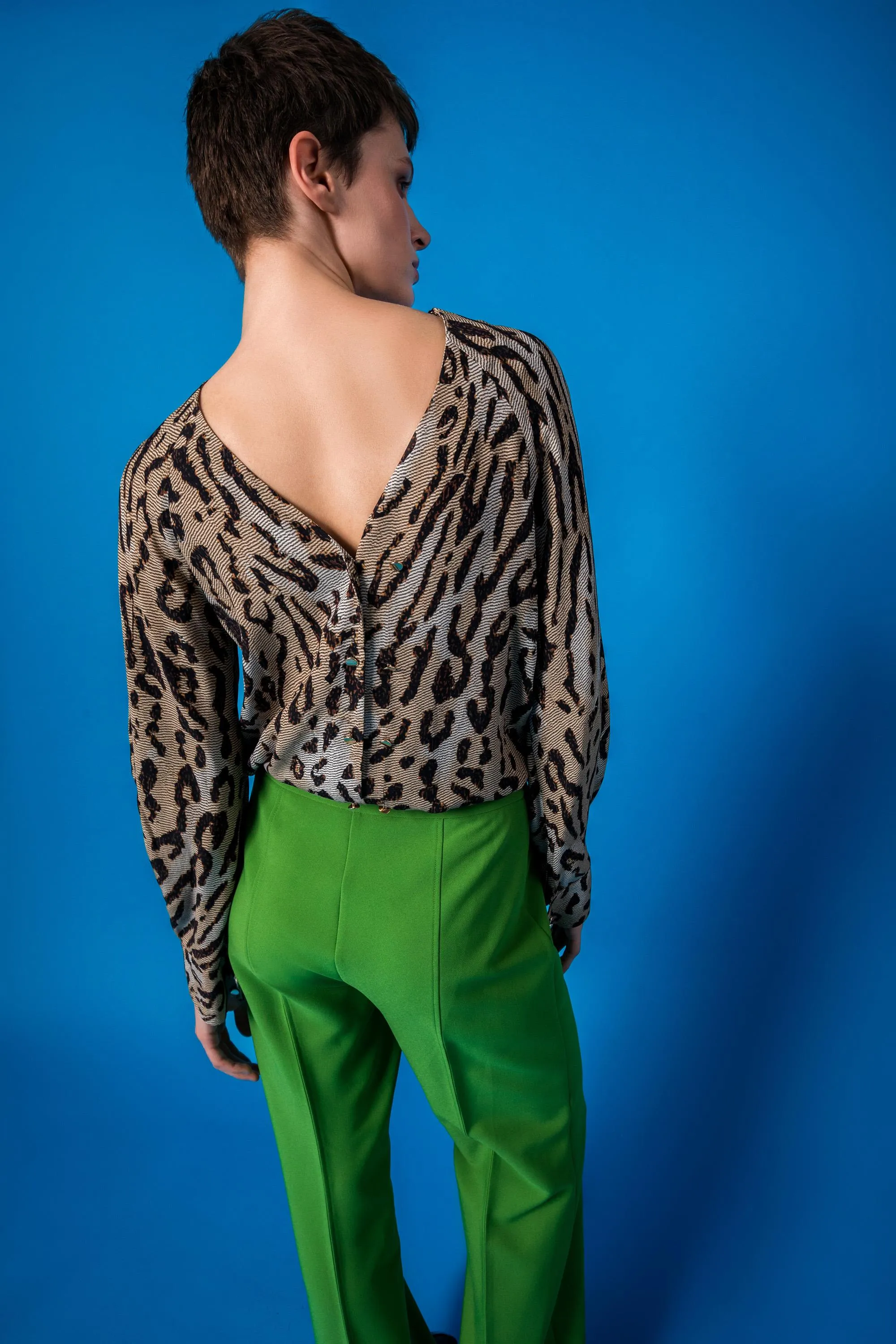 Wide Leg Trousers with Metal Accessories Green