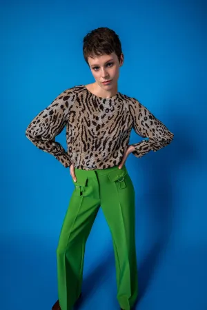 Wide Leg Trousers with Metal Accessories Green