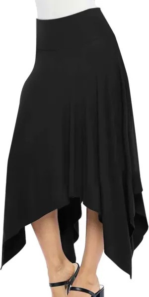 Women's Flowy Handkerchief Hemline Midi Skirt Elegant High Waisted Short Skirts Soft Fit Irregular Hem Summer Skirt