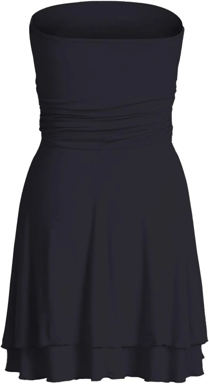 Women's Mini Dress Summer Cocktail Tube Ruched Waist Ruffle Corset Party A-line Dresses