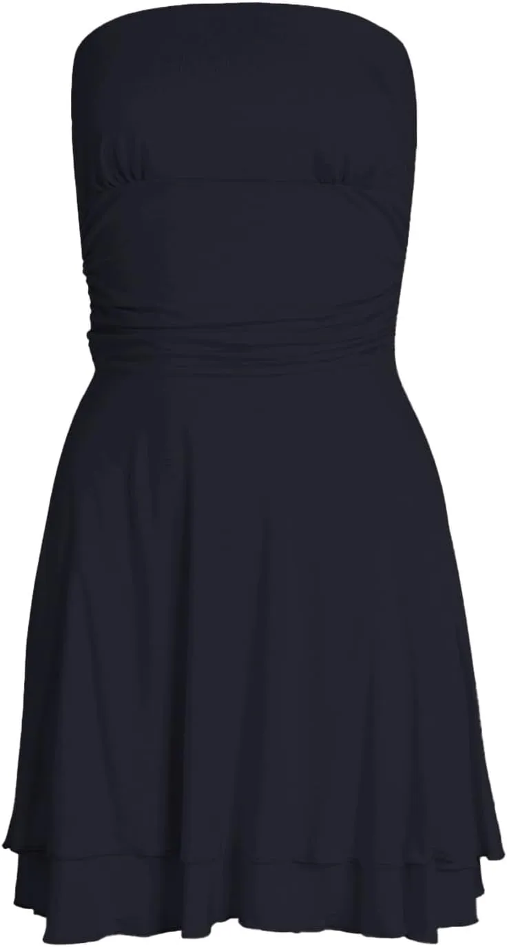 Women's Mini Dress Summer Cocktail Tube Ruched Waist Ruffle Corset Party A-line Dresses