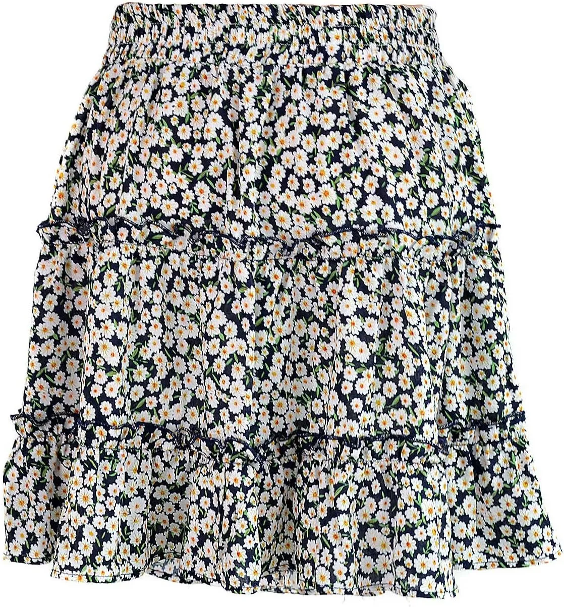 Women's Skirts for Summer 2025 Trendy Ruffle Hem Drawstring High Elastic Waist Boha Floral Print Pleated Beach Skirts