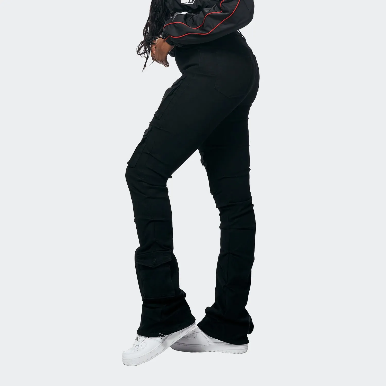 Women's Smoke Rise Red High Rise Stacked Utility Denim Pants Black