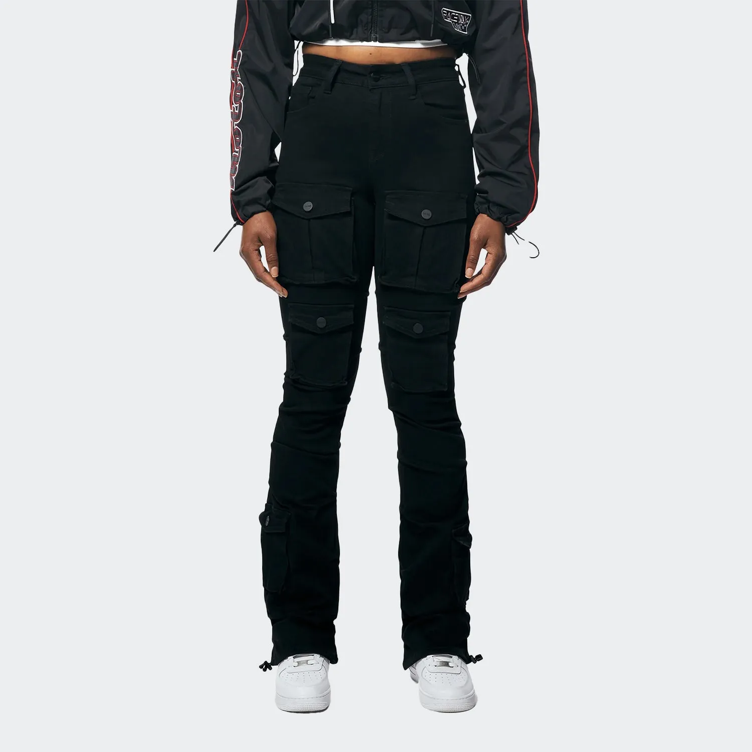Women's Smoke Rise Red High Rise Stacked Utility Denim Pants Black