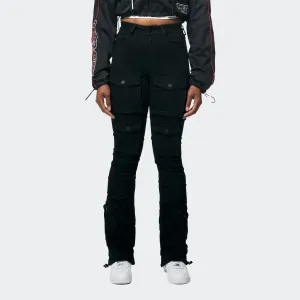 Women's Smoke Rise Red High Rise Stacked Utility Denim Pants Black
