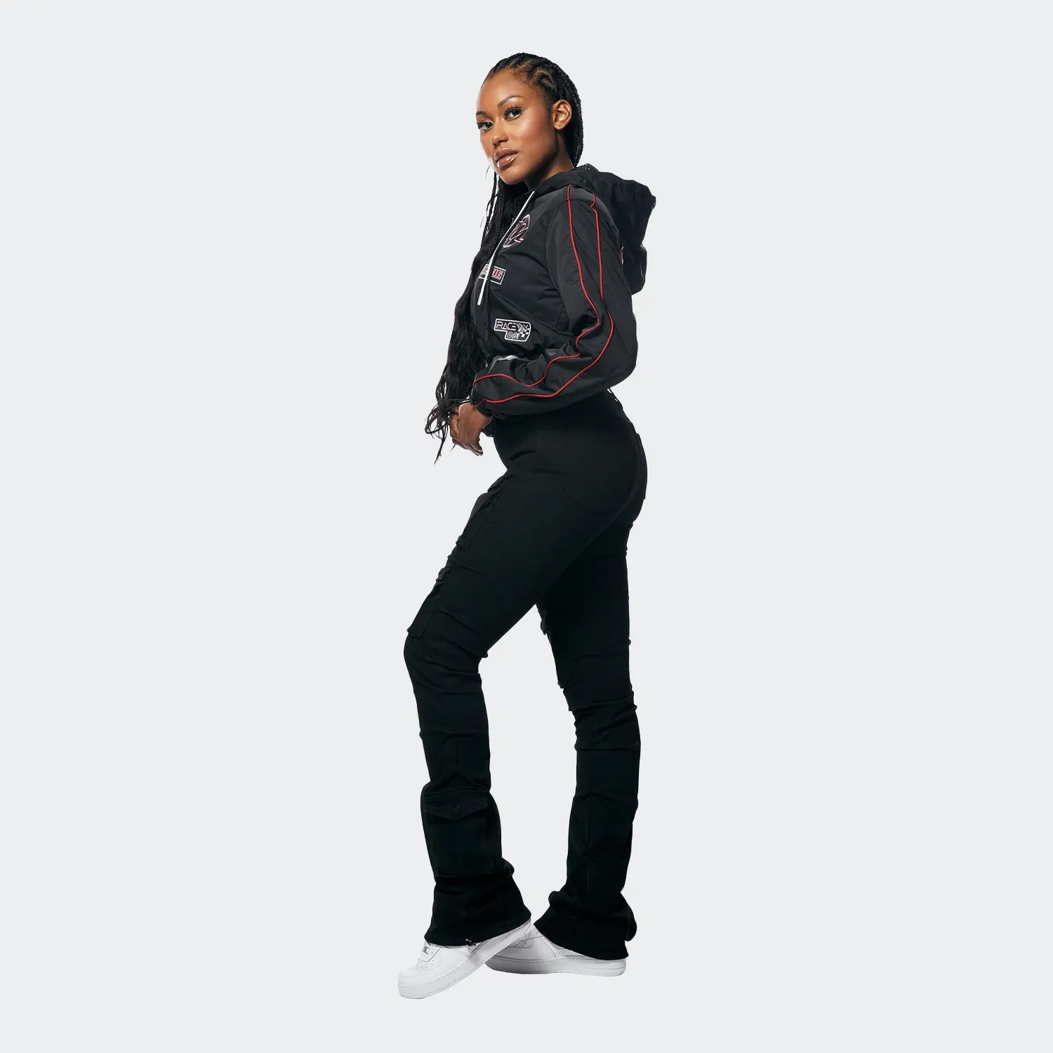 Women's Smoke Rise Red High Rise Stacked Utility Denim Pants Black