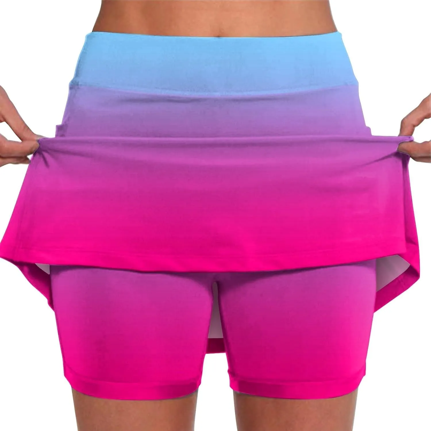 Women's Tennis Golf Skirts Gradient High Waisted Inner Shorts for Athletic Skorts with Pockets, S-5XL