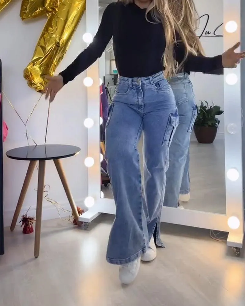 Work Style Jeans With Side Slits（Pre-Sale)