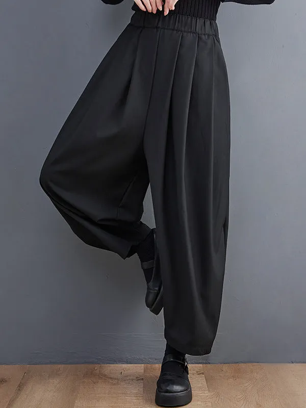 xakxx Casual Wide Leg Loose Pleated Solid Color Pants
