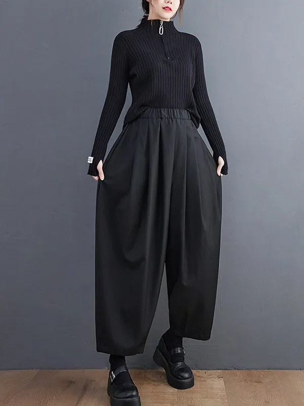xakxx Casual Wide Leg Loose Pleated Solid Color Pants