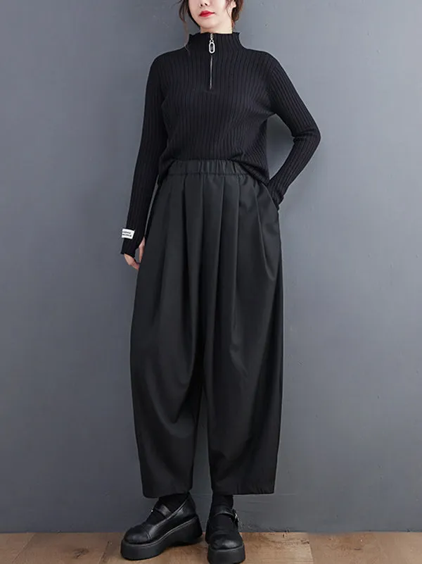 xakxx Casual Wide Leg Loose Pleated Solid Color Pants