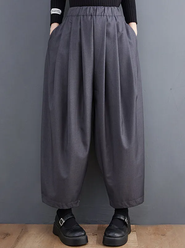 xakxx Casual Wide Leg Loose Pleated Solid Color Pants