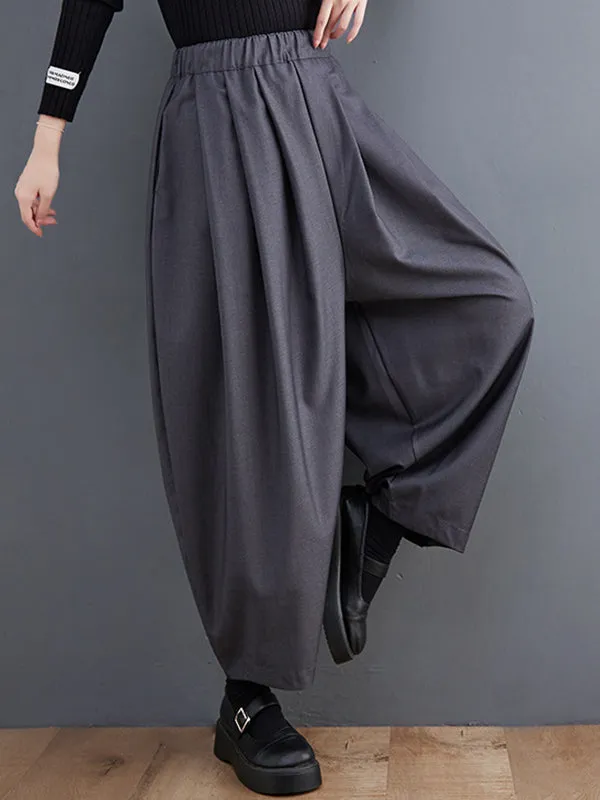 xakxx Casual Wide Leg Loose Pleated Solid Color Pants