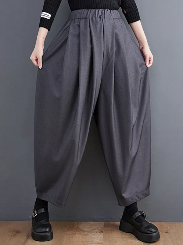 xakxx Casual Wide Leg Loose Pleated Solid Color Pants